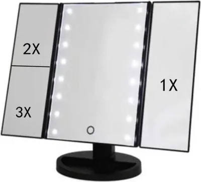 Image de INF Miroir de maquillage à 22 LED avec grossissement, pliable en trois Le noir