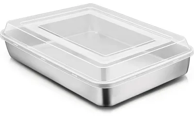 Obrázok produktu pre Nerezový plech s pokrievkou, 26,5 x 20 x 5 cm, obdĺžnikový, na pečenie, pečenie a skladovanie, 2 kusy