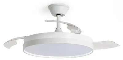 Produktbild von Deckenventilator mit Licht Lautlos DC einziehbare Flügel Kaios Transparent Fernbedienung Mittel (zwischen 10-20 m²) 105 cm Weiß