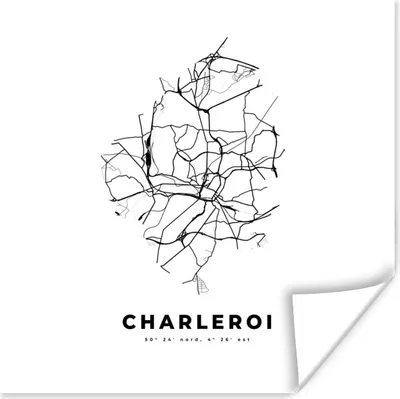 Produktbild von MuchoWow® Poster Stadtplan - Schwarz und weiß - Karte - Charleroi - Belgien - Karte 100x100 cm - Babyzimmer