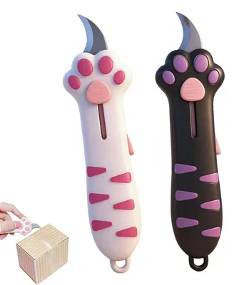 Immagine prodotto di 2 coltellini multiuso "zampa di gatto", retrattili, rosa e neri