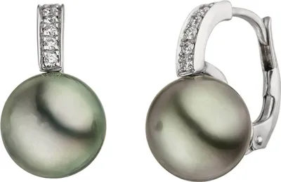 Produktbild von Ohrhänger mit 8-9mm Tahiti Perlen & 12 Brillanten 585 Gold Weißgold Ohrringe
