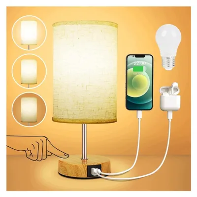 Image de Lampe de chevet tactile avec ports USB-A et USB-C, à intensité variable, idéale pour la chambre à coucher