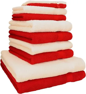 Produktbild von Betz 10-tlg. Handtuch-Set PREMIUM 2 Duschtücher 4 Handtücher 2 Gästetücher 2 Waschhandschuhe  Farbe:  rot & beige