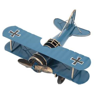Immagine prodotto di Retro aeroplano modello delicato vintage biplano artigianato per la casa decorazione caffè ornamento blu