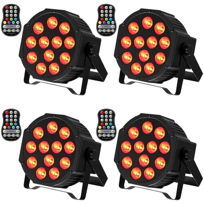 Produktbild von LED Par Licht Set - 12 LEDs RGBW DMX512 Bühnenstrahler - 18 W - Soundaktiviert - 4er Pack EU Stecker - Für DJ Disco Party Club