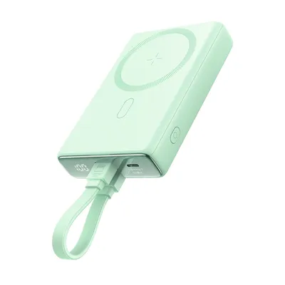 Produktbild von Joyroom JR-PBM01 Magnetische Powerbank 10000mAh 20W mit Ständer + Lightning - USB-C Kabel - Grün