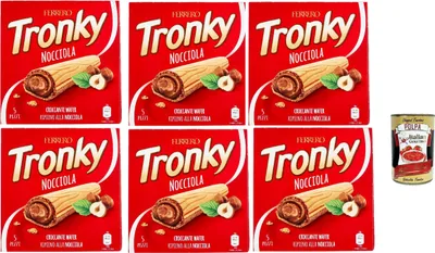 Produktbild von Tronky Riegel Haselnuss Schokoriegel kekse kuchen schoko waffeln, wafer chocolate bar, 6x 90g + Italian Gourmet polpa 400g