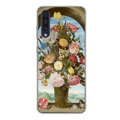 Produktbild von MuchoWow® Handyhülle Schutzhülle Hülle für Samsung Galaxy A50 Vase mit Blumen in einem Fenster - Gemälde von Ambrosius Bosschaert dem Älteren Silikon Softcase Handy Hülle - Mobiltelefonhülle