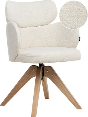 Produktbild von BELIANI Drehbarer Esszimmerstuhl Hellbeige aus Bouclé Stoff Geschwungene Form Gepolstert mit Armlehnen Polsterstuhl Drehstuhl Skandinavischer Stil