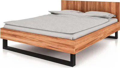 Produktbild von Bett Leeds Sonderlänge 180x210 Kernbuche massiv mit Holzkopfteil und Metallkufen