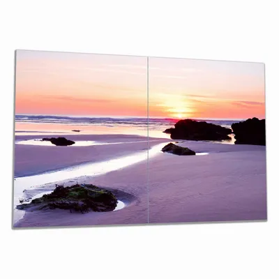 Produktbild von Wallario Herdabdeckplatte aus Glas, Größe 80 x 52 cm 2-teilig, Motiv Sonnenuntergang am einsamen Strand