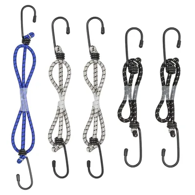Produktbild von 5x Spanngummi mit Haken 30-60 cm, Gepäckgummi Expander Set, Transport, Fahrrad, Camping, Outdoor, Metallhaken, Blau, Grau, Schwarz