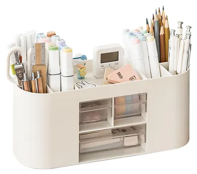 Productafbeelding van Pennenbak Pennenhouder Pennenbak - 10 roosters - Kunststof - Wit - Opbergdoos