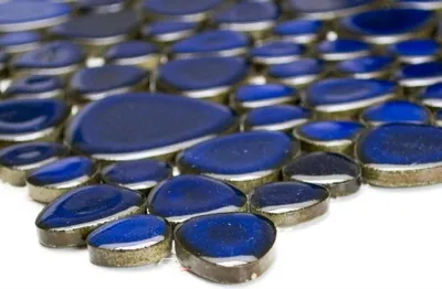 Produktbild von Handmuster Kieselmosaik Pebbles Keramik blau glänzend Duschtasse Fliesenspiegel MOS12-0405_m
