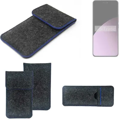 Produktbild von K-S-Trade Handy-Hülle Schutz-Hülle kompatibel mit Xiaomi 14 Civi Filztasche Pouch Tasche Case Sleeve Filzhülle dunkelgrau, blauer Rand
