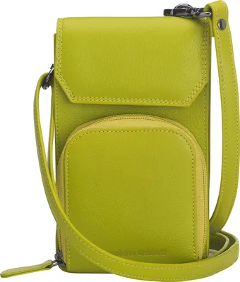 Produktbild von Josephine Osthoff Handy Umhängetasche mit Vortasche für Kopfhörer, handgemacht aus 100% Echtleder, Crossbody Schultergurt, 4 Kartenfächer