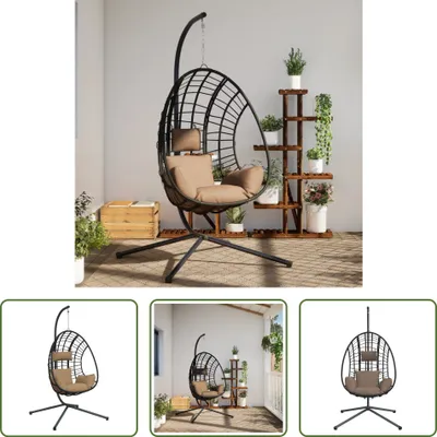 Obrázek produktu pro The Living Store Závěsné křeslo Egg Design se stojanem Taupe Ratan and Steel