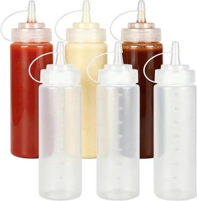 Produktbild von Knijfflaschen-Set, 6 Stück, 360 ml, auslaufsichere Saucenflaschen mit Deckel, BPA-frei, spülmaschinenfest, wiederverwendbar