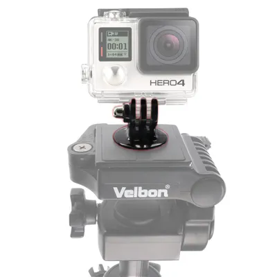 A GoPro HERO4 camera is mounted on a tripod head.