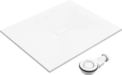 Produktbild von SMC Duschwanne 120x100cm weiß Steinoptik mit Ablaufgarnitur Zuschneidbar Duschtasse Eckduschwanne Brausewanne
