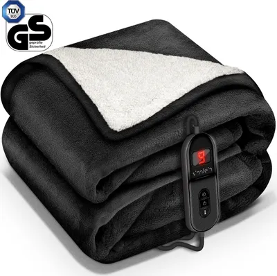 Produktbild von sinnlein® Heizdecke mit Abschaltautomatik 160x120cm Schwarz | Elektrische Wärmedecke mit 9 Temperaturstufen | Kuscheldecke waschbar Bett, Sofa | Decke elektrisch mit Timer Digitalanzeige