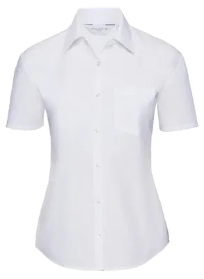 Produktbild von Russell Collection Poplin Bluse, Kurzarm, pflegeleicht FK749 (S) (Weiß)