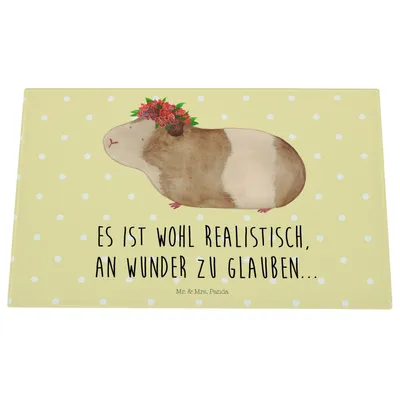 Produktbild von Mr. & Mrs. Panda Hackbrett Meerschweinchen Weisheit - Gelb Pastell - Geschenk, Motivation, Schneidebrett Aus Glas, Küchenbrett, Wunder, Lustige Sprüche, Spruch