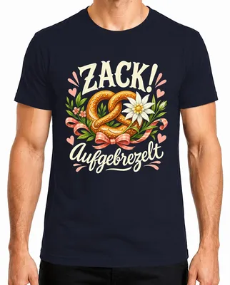 Produktbild von Zack! Aufgebrezelt Wiesn Trachtenshirt Lederhose Herren T-Shirt, Navy, XL