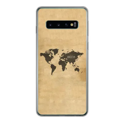 Produktbild von MuchoWow® Handyhülle Schutzhülle Hülle für Samsung Galaxy S10 Weltkarte - Braun - Zitat Silikon Softcase Handy Hülle - Handytasche