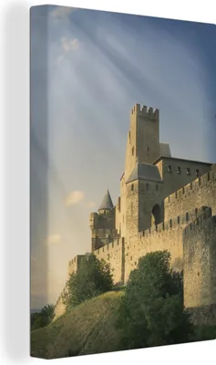 Produktbild von OneMillionCanvasses® - Leinwandbilder - 90x140 cm, Carcassonne - Sonne - Schloss, Wandbilder Kunstdruck Wanddekoration - Foto auf Leinwand - Gemälde auf Holzrahmen  - Wandschmucke - Schlafzimmer