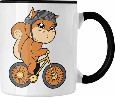 Produktbild von Trendation - Eichhörnchen Auf Fahrrad Tasse Geschenk für Tierliebhaber (Schwarz)