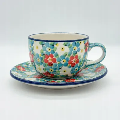 Produktbild von Tasse Handgefertigte Tasse mit Untertasse Bunzlauer Keramik 200 ml