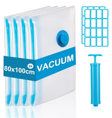 Produktbild von Vakuumbeutel für Kleidung 80x100cm 4 Stück mit Handpumpe und Etiketten