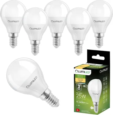 Produktbild von LUMILED LED Lampen E14 P45 2,5W ersetzt (25W Glühlampe) 6 Stück Set 249lm 3000K warmweiß 180° Lichtwinkel 230V Glühbirne Birne Leuchtmittel Tropfenform Kugel Energiesparlampe