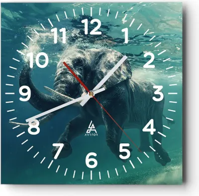 Produktbild von Wanduhr - Quadrat - Glasuhr - Elefant Tier Wasser - 40x40cm - Schleichendes Uhrwerk - Lautlos - zum Aufhängen bereit - Dekoration Modern - Wanddekoration aus Glas - C4AC40x40-3944
