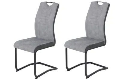 Produktbild von Hela Tische, 2er Set Esszimmerstuhl Freischwinger Riga, Bezug Velvet Hellgrau, Vierkant Metall Gestell Schwarz,  Hochlehne mit Griff, 120kg belastbar