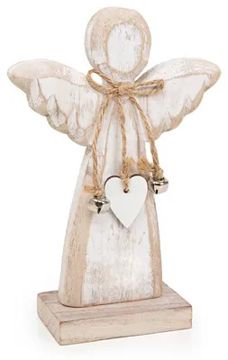 Produktbild von Engelsfigur weiß Natur aus Holz - Engel zum Hinstellen 17,5 cm