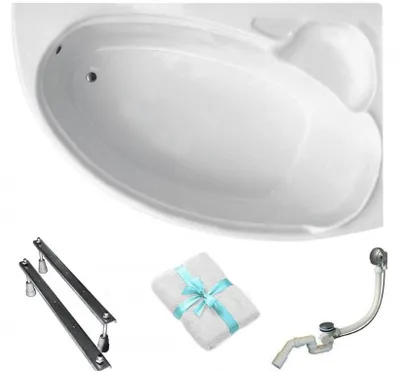 Produktbild von Aqua For You | Besco Eckbadewanne Finezja Nova - Badewanne - 155x95 Cm - Antibakterielle Beschichtung - Mit Siphon Und Füßen - Acryl