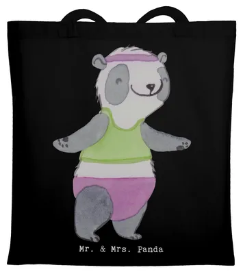 Produktbild von Mr. & Mrs. Panda Tragetasche Panda Aerobic - Schwarz - Geschenk, dokumententasche, Fitness, Schultasche, Tote Bag, Laptoptasche, Fitnessstudio, Tasche, Shopping
