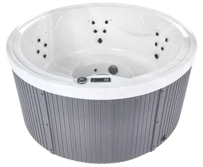 Produktbild von BELIANI Outdoor Spa Whirlwanne Grau Acryl Marmor-Optik Rund ⌀ 198 cm mit LED Massagedüsen Heizung 22 Jet-Düsen für 5 Personen Garten Terrasse