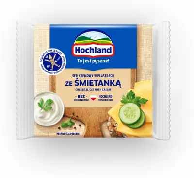 Zdjęcie produktu dla Hochland ze śmietanką. Ser kremowy topiony w plastrach 130 g