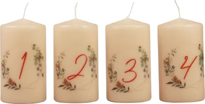 Produktbild von Adventskerzen mit Zahlen und Weihnachtsmotiv für stimmungsvolle Deko, 4 Stück