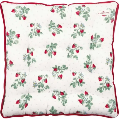Produktbild von Greengate Sitzkissen BERRY Weiß mit Erdbeeren 40x40 Stuhlkissen Sitzauflage