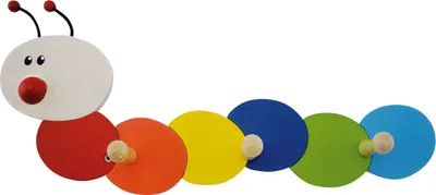 Produktbild von Bieco Garderobe Kinder Raupe | Kindergarderobe Holz mit Kinder Kleiderhaken | Garderoben-Leiste | Wandgarderobe | Kleiderhaken Kinder Garderoben | Garderobenleiste Kinder 38 cm 3 Haken