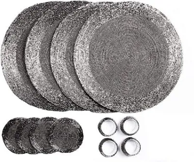 Immagine prodotto di Set di 12 sottobicchieri in vetro fatti a mano - argento antico - 32 cm