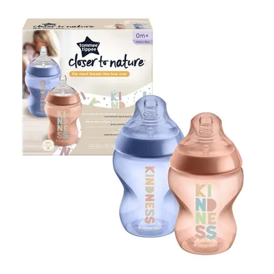 Obrázok produktu pre Tommee Tippee Closer To Nature Butelka do karmienia ze smoczkiem silikonowym 3m+ Kindness, 2x340ml