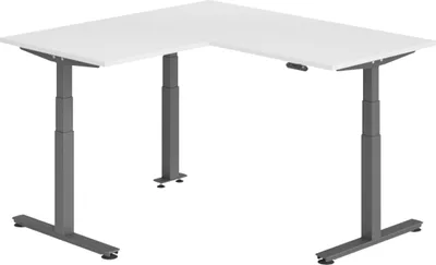 Produktbild von bümö Eckschreibtisch elektrisch höhenverstellbar L-Form - Nachbildung: Weiß, Gestell: Graphit, Größe: Eckschreibtisch 160 x 160 cm