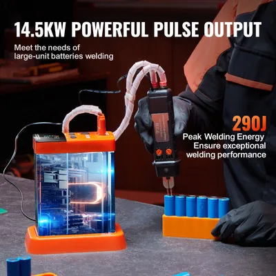 Image de Appareil de soudage par points sur batterie VEVOR, accumulateur d'énergie à condensateur de 14,5 kW, appareil de soudage par points à impulsions avec tige de soudage 73B, appareil de soudage par points à haut rendement 801D et 2 modes de soudage pour nickel pur de 0,1-0,3 mm