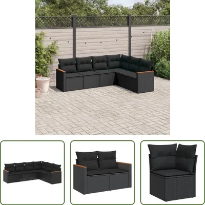 Produktbild von The Living Store 6-tlg. Garten-Sofagarnitur mit Kissen Schwarz Poly Rattan